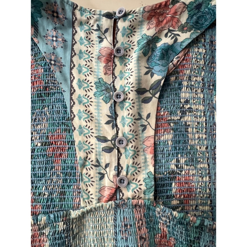 Matilda Jane Floral Patchwork Smocked Midi Dress Blue Pink S Tback boho cottage - Picture 5 of 13